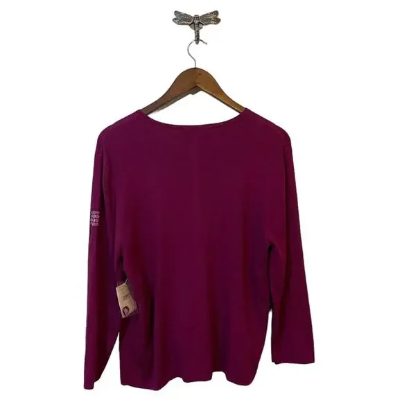 NEW Susan Bristol Silk Blend Sequin Detailed Berry Cardigan Women's Size L NWT - Picture 2 of 7